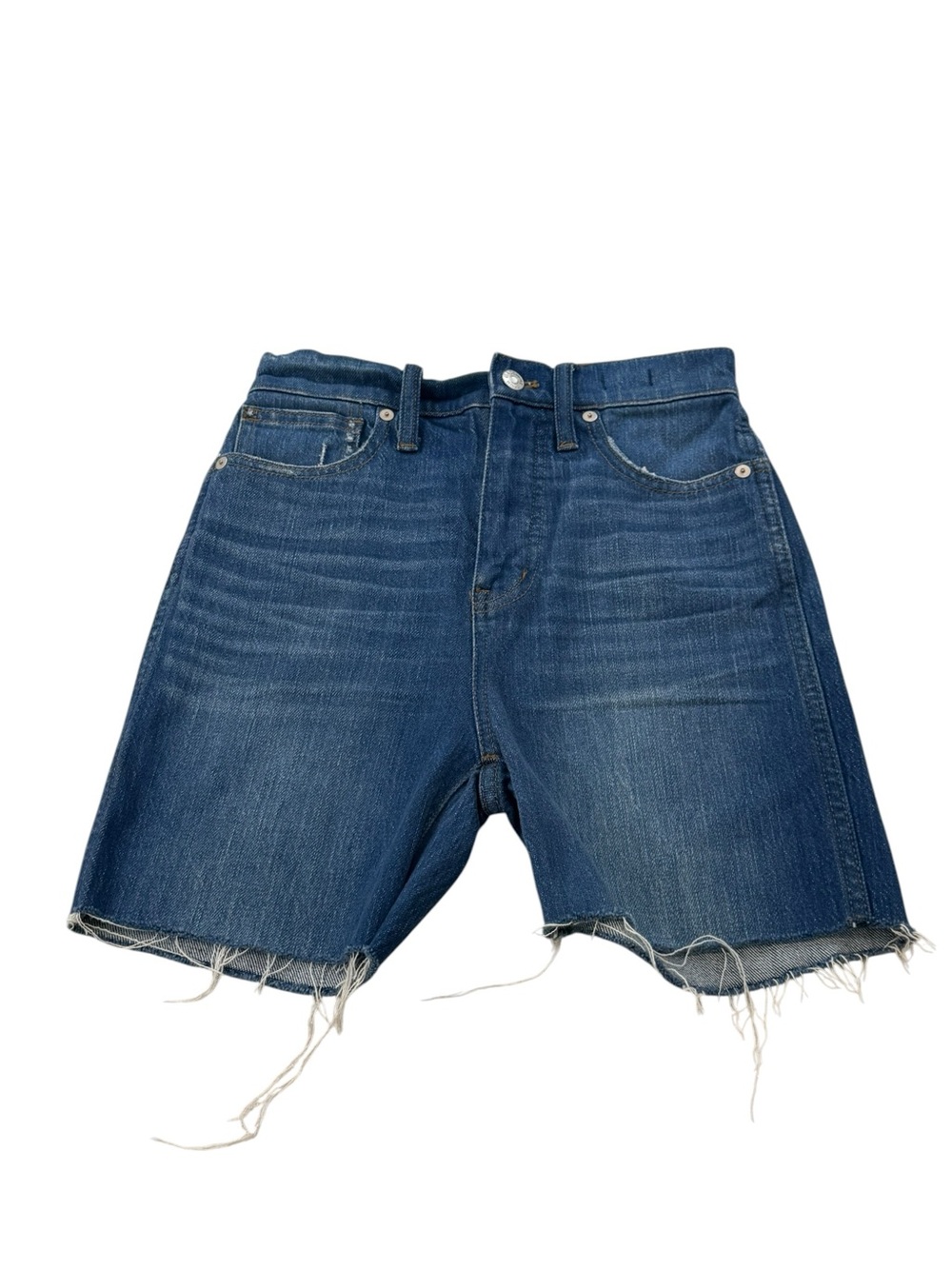 Madewell Jean Shorts Medium Blue Raw-Hem 11” High Rise Flare Denim Size 25